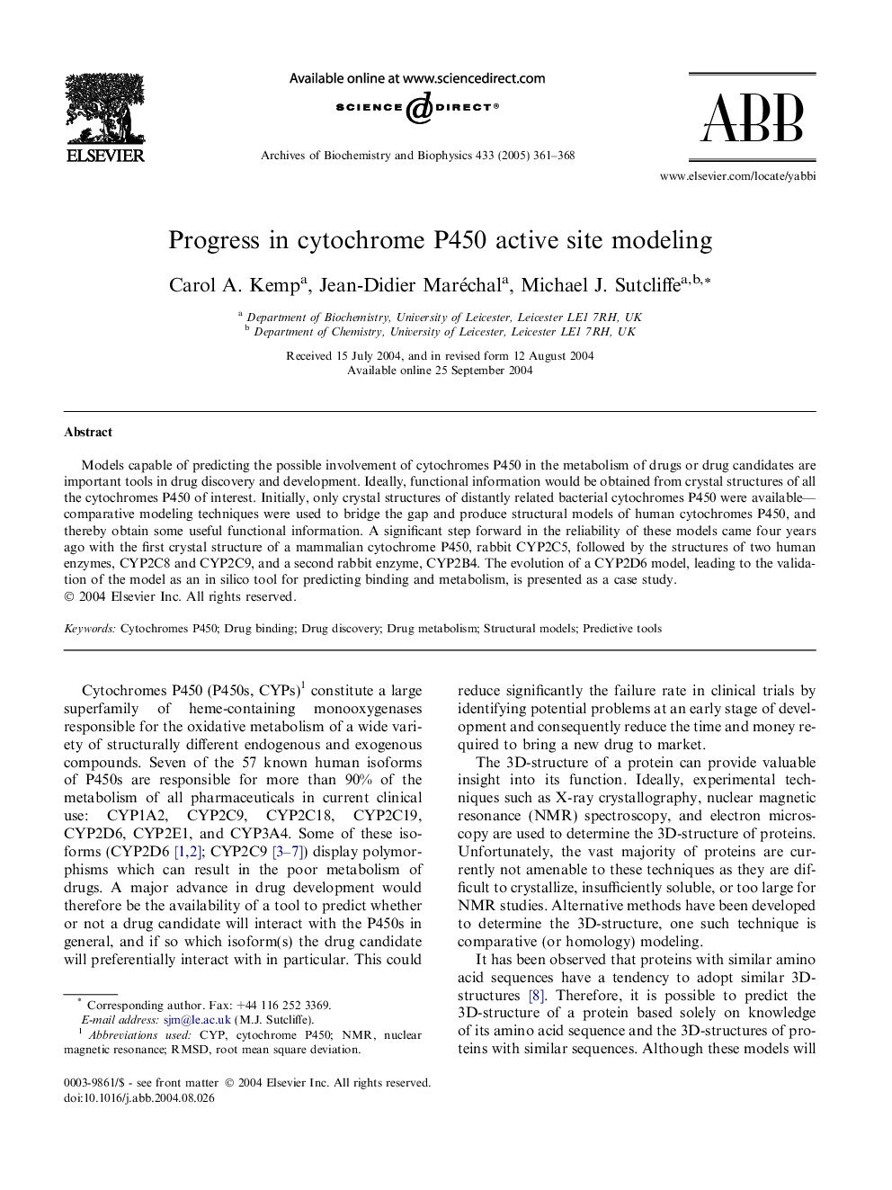 Progress in cytochrome P450 active site modeling