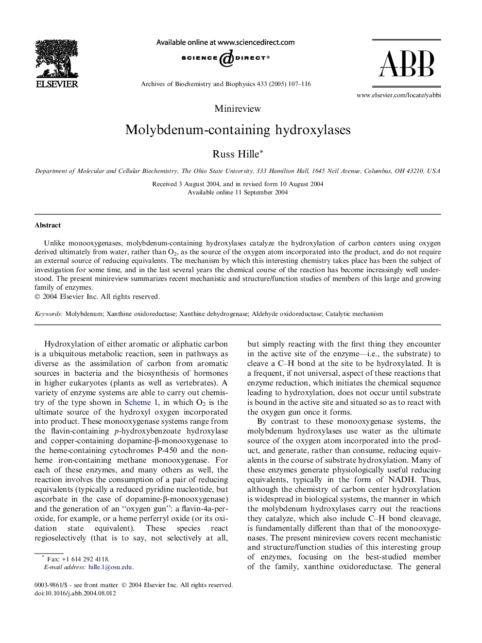 Molybdenum-containing hydroxylases