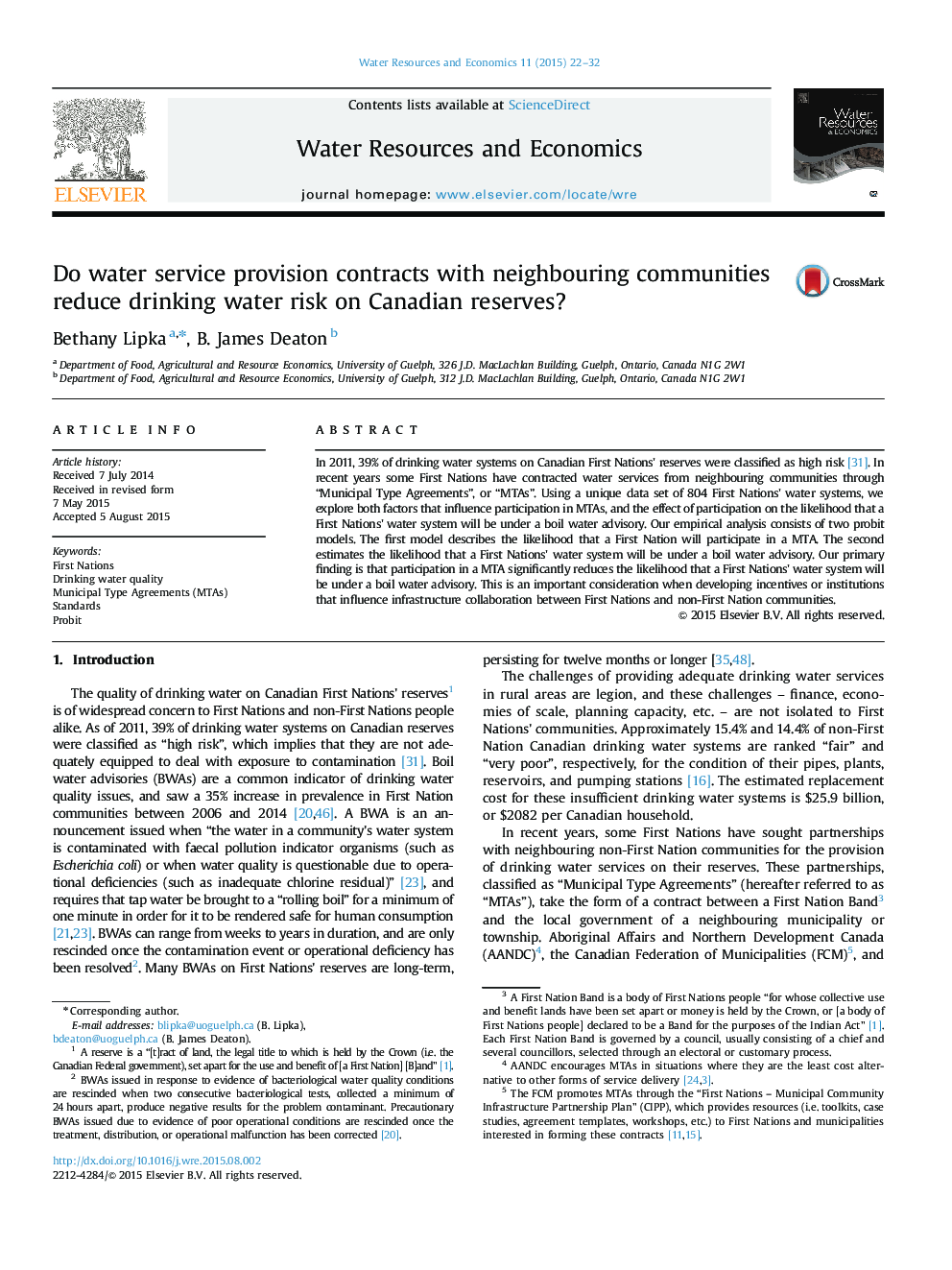 Do water service provision contracts with neighbouring communities reduce drinking water risk on Canadian reserves?