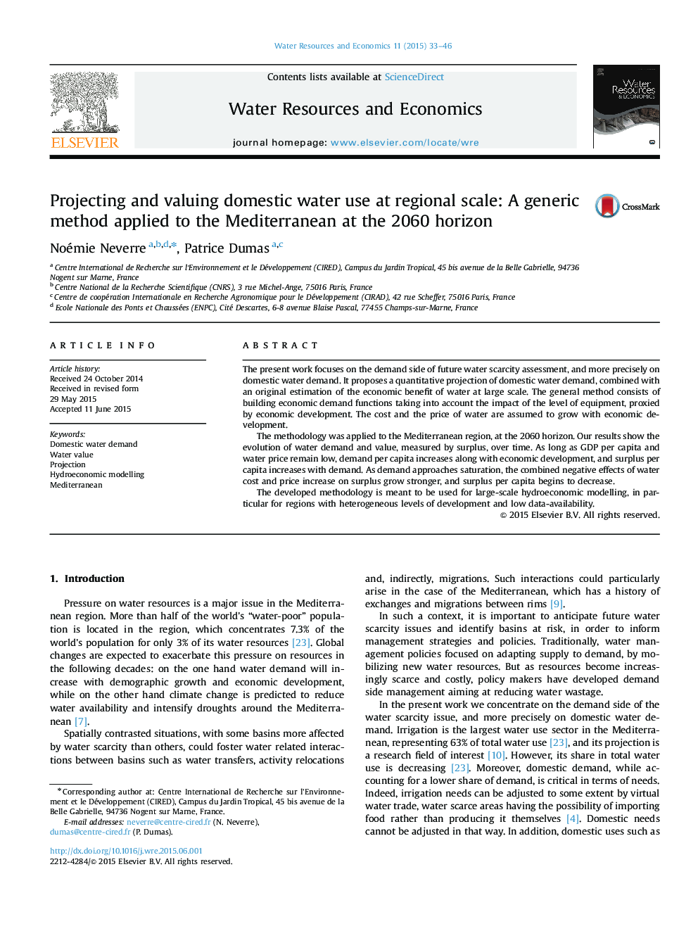 Projecting and valuing domestic water use at regional scale: A generic method applied to the Mediterranean at the 2060 horizon