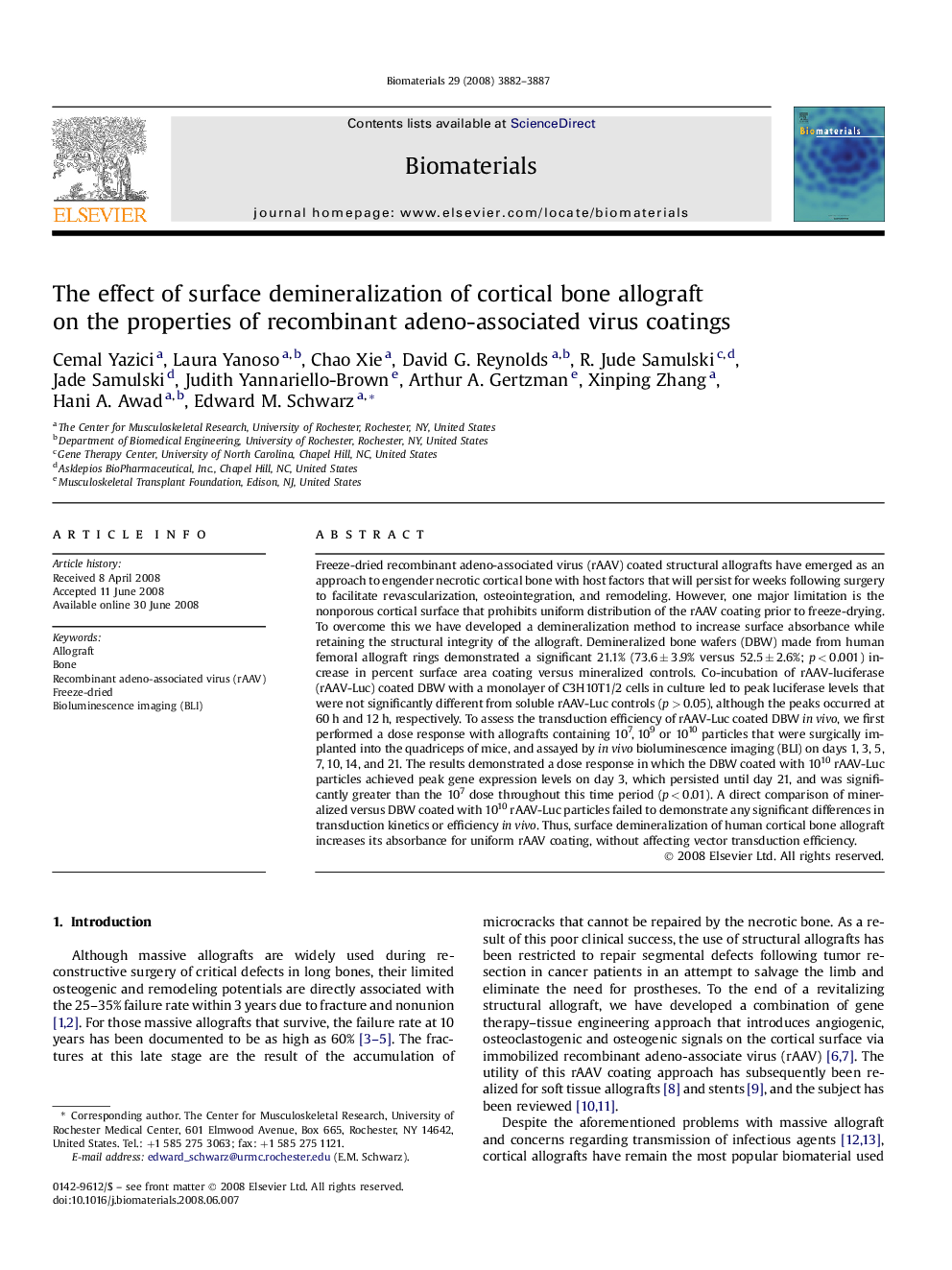 The effect of surface demineralization of cortical bone allograft on the properties of recombinant adeno-associated virus coatings