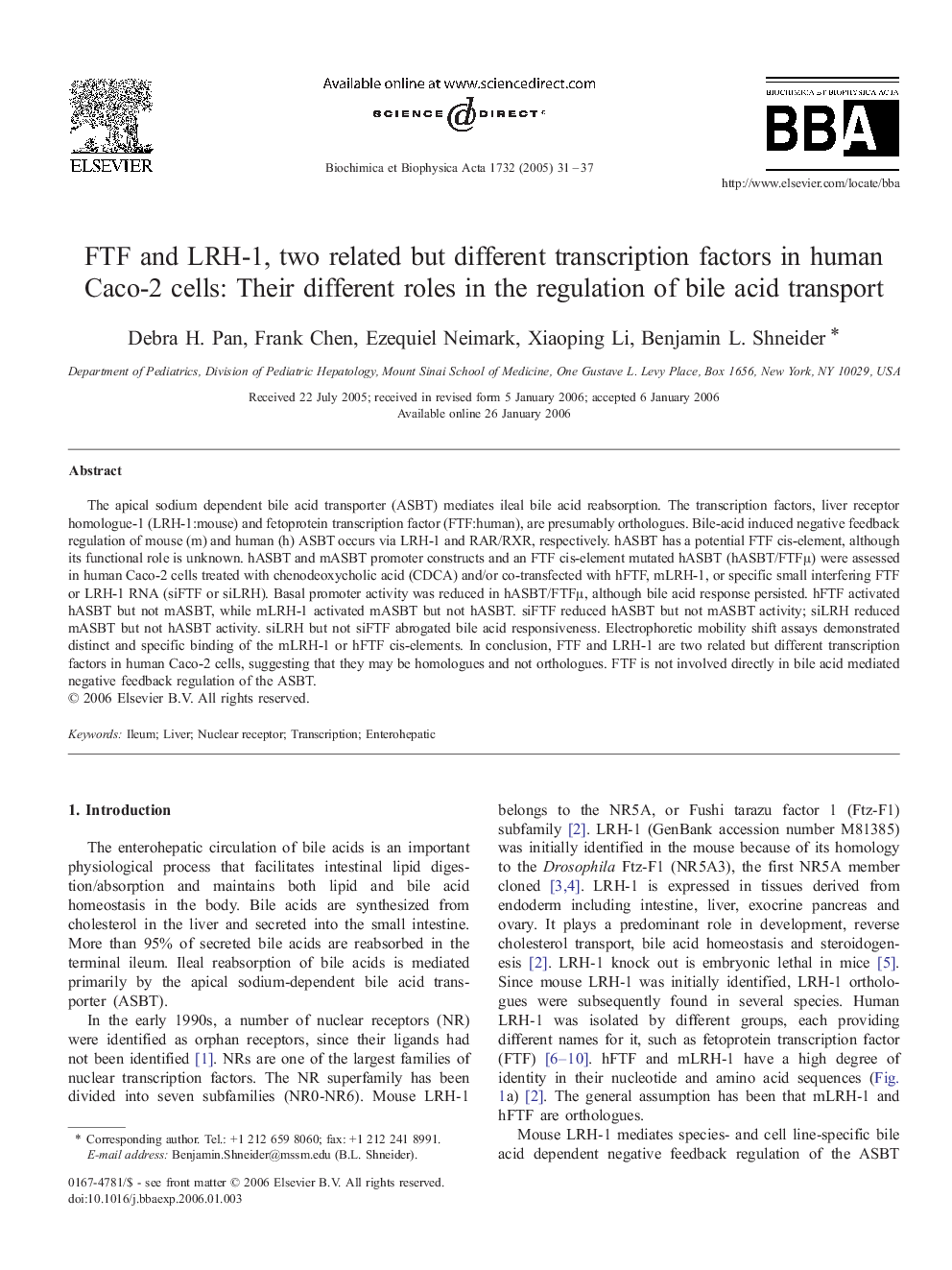 FTF and LRH-1, two related but different transcription factors in human Caco-2 cells: Their different roles in the regulation of bile acid transport