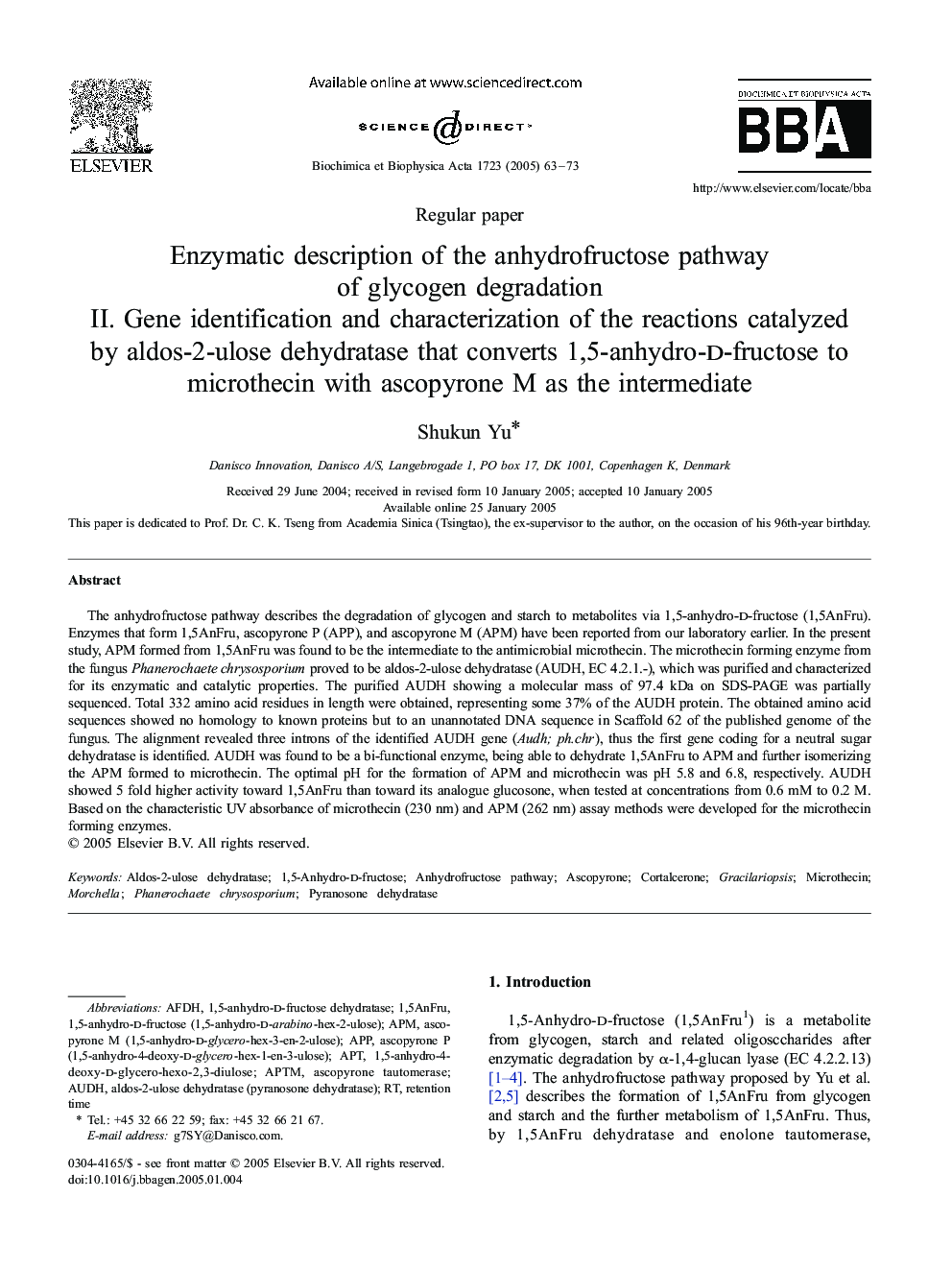 Enzymatic description of the anhydrofructose pathway of glycogen degradation