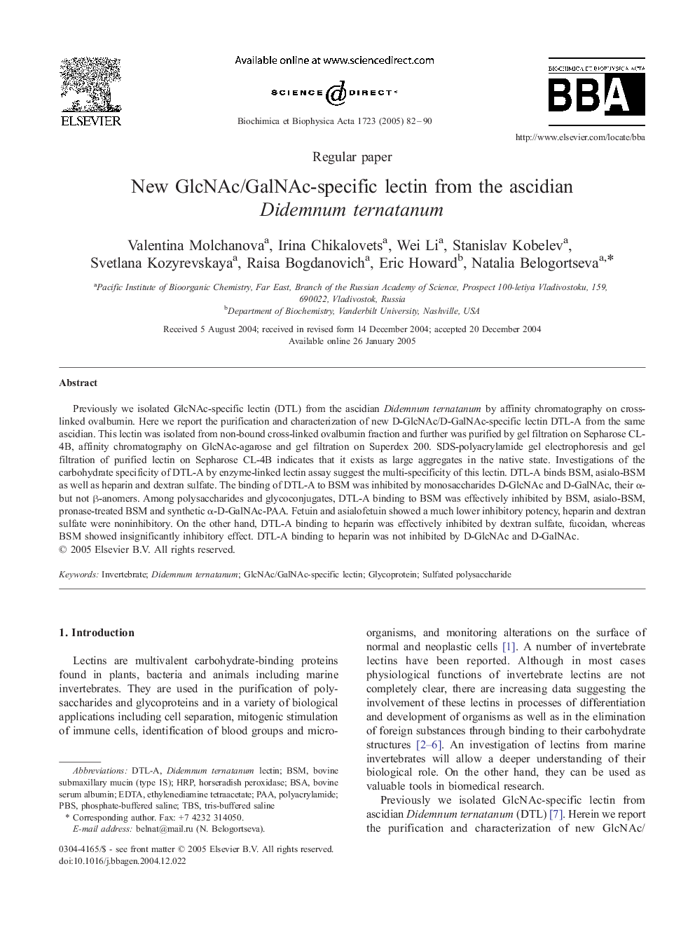 New GlcNAc/GalNAc-specific lectin from the ascidian Didemnum ternatanum