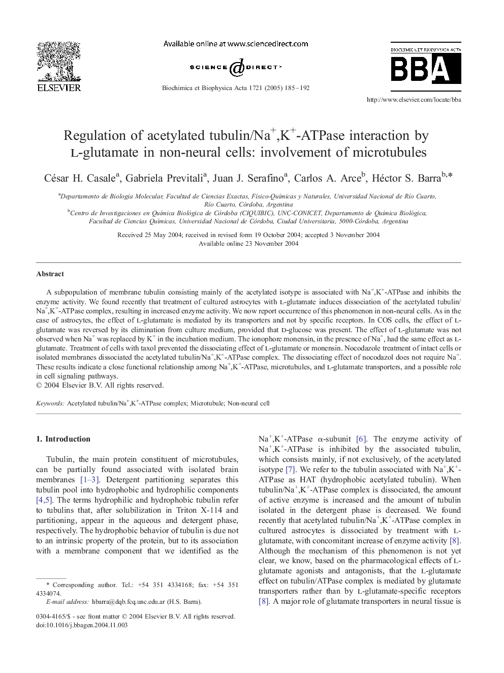 Regulation of acetylated tubulin/Na+,K+-ATPase interaction by l-glutamate in non-neural cells: involvement of microtubules