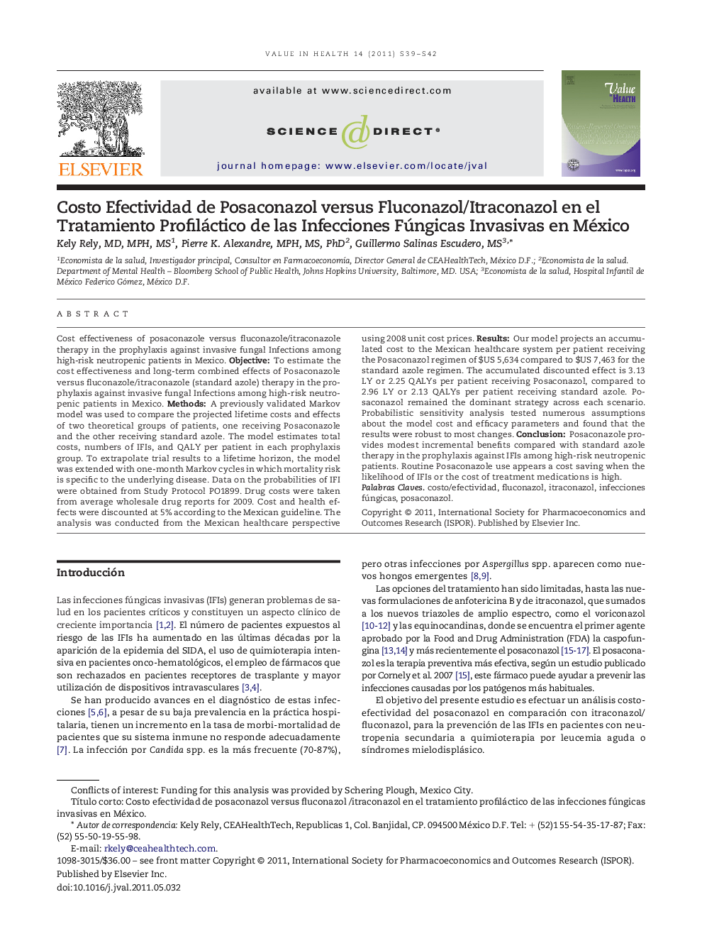 Costo Efectividad de Posaconazol versus Fluconazol/Itraconazol en el Tratamiento Profiláctico de las Infecciones Fúngicas Invasivas en México 