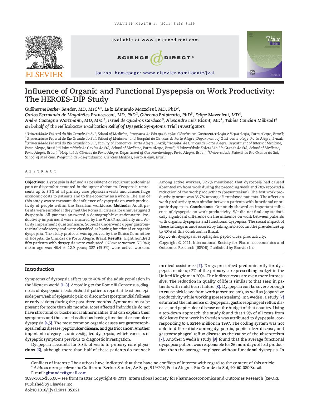 Influence of Organic and Functional Dyspepsia on Work Productivity: The HEROES-DIP Study 