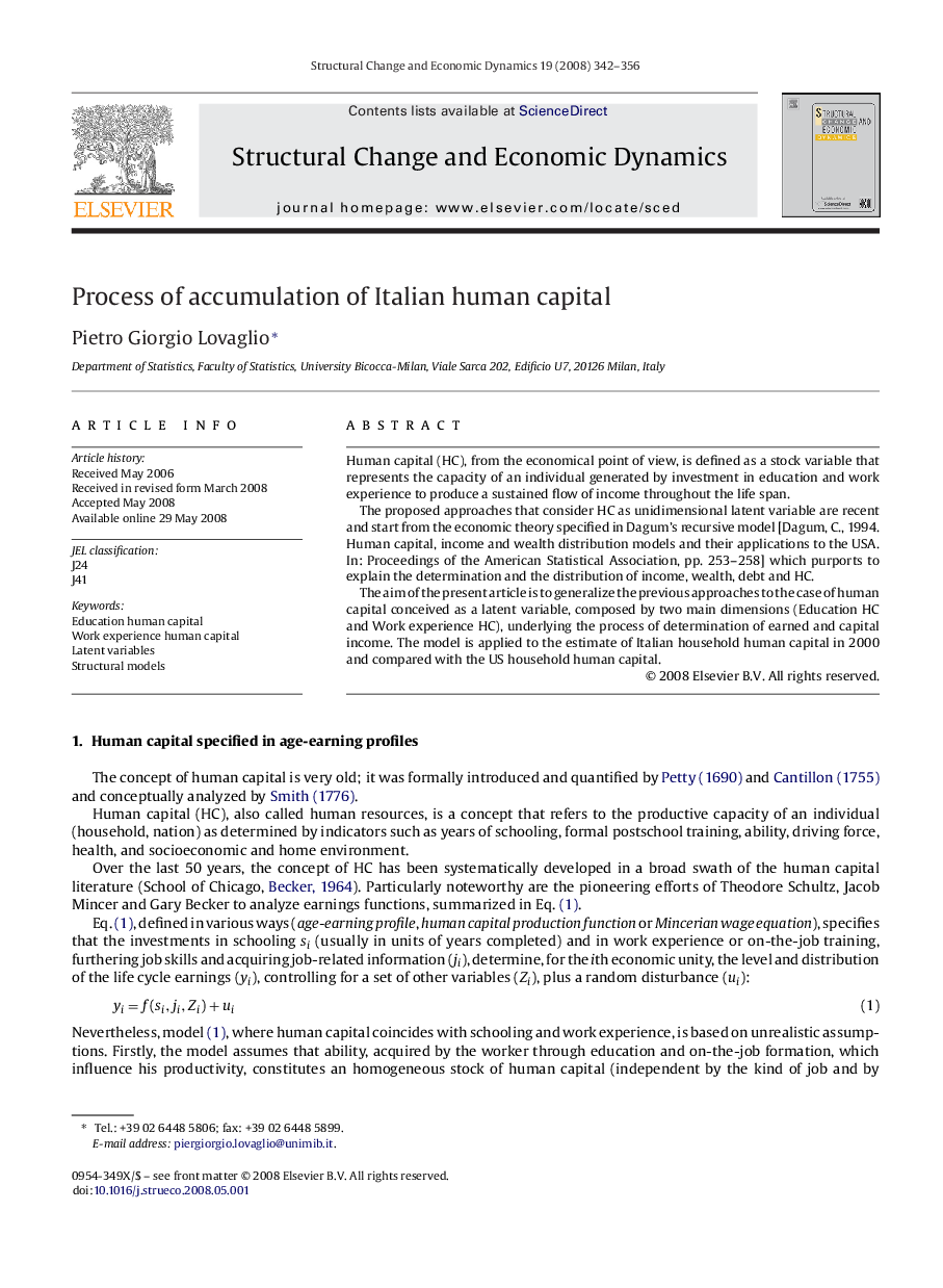 Process of accumulation of Italian human capital