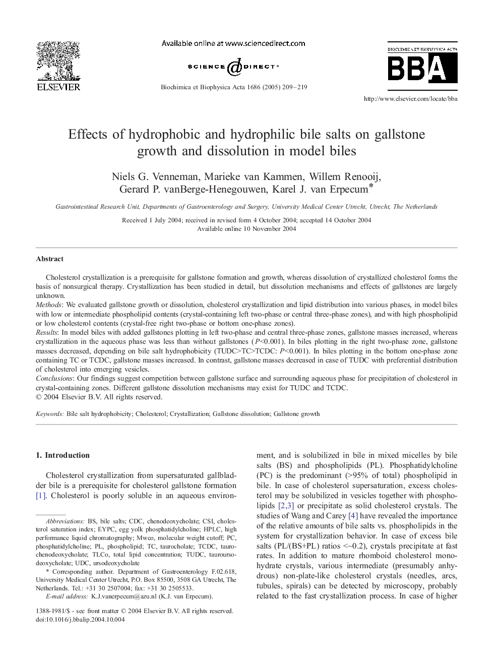 Effects of hydrophobic and hydrophilic bile salts on gallstone growth and dissolution in model biles