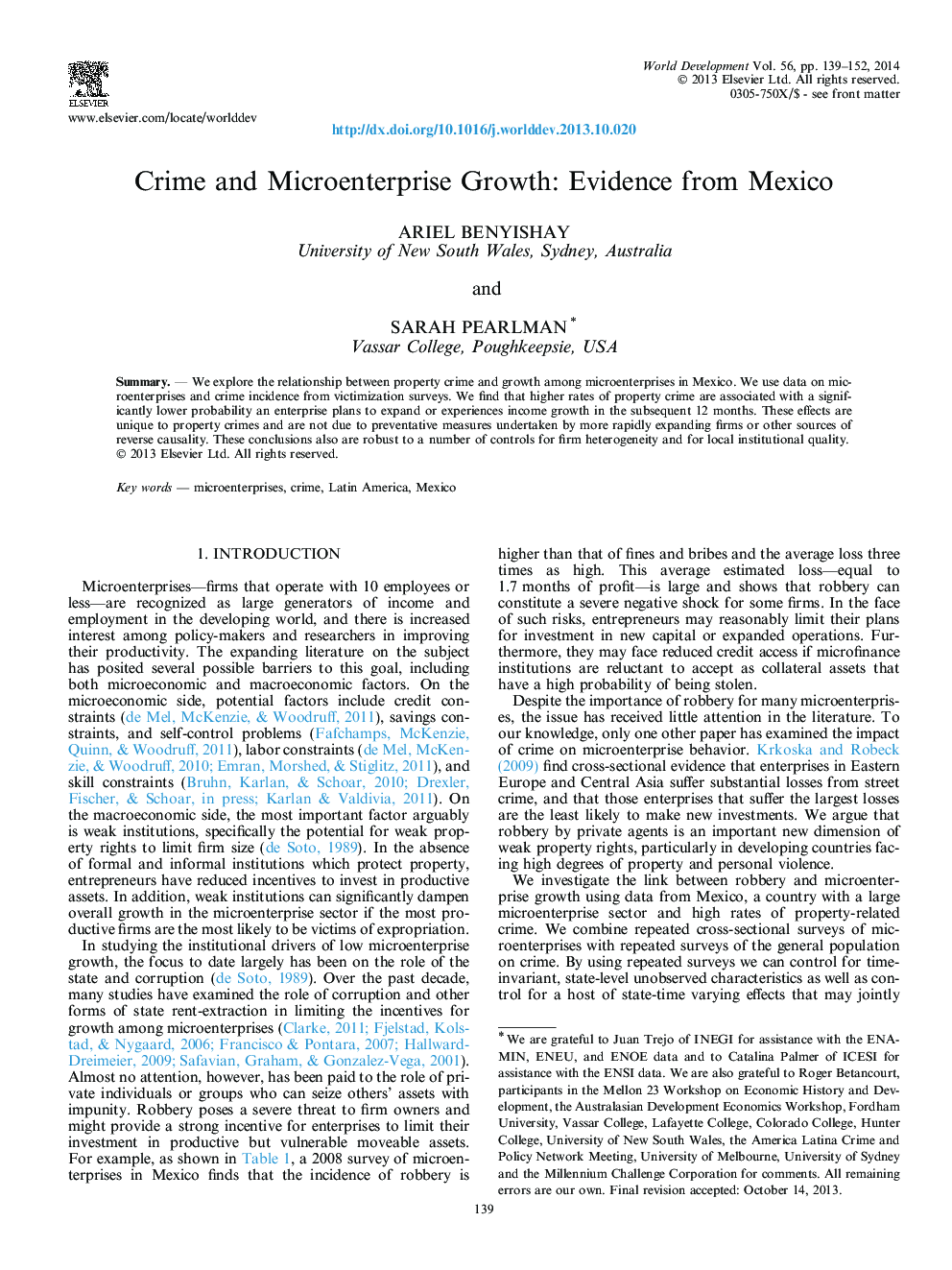Crime and Microenterprise Growth: Evidence from Mexico