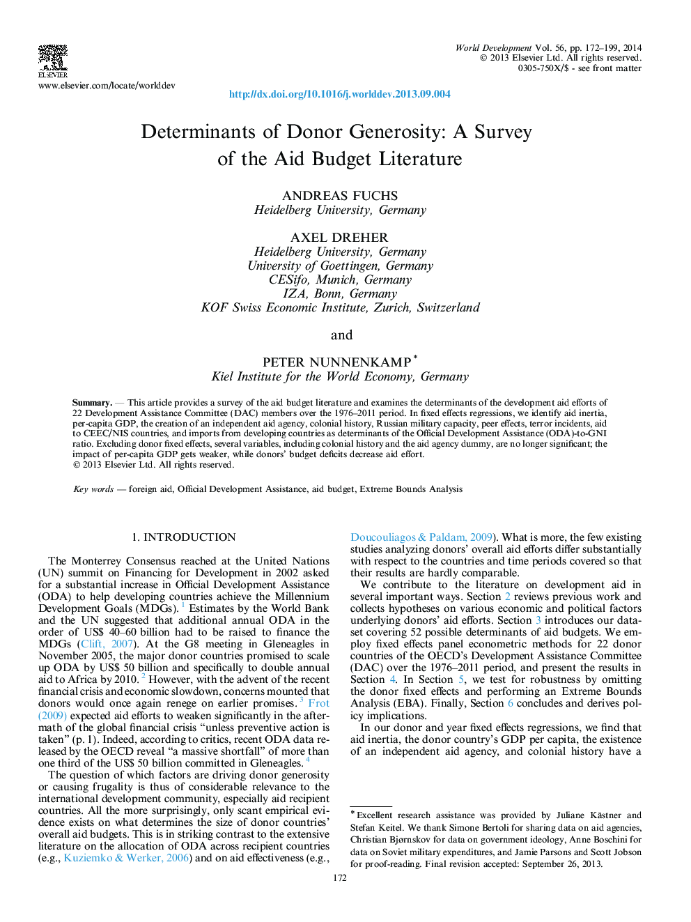 Determinants of Donor Generosity: A Survey of the Aid Budget Literature