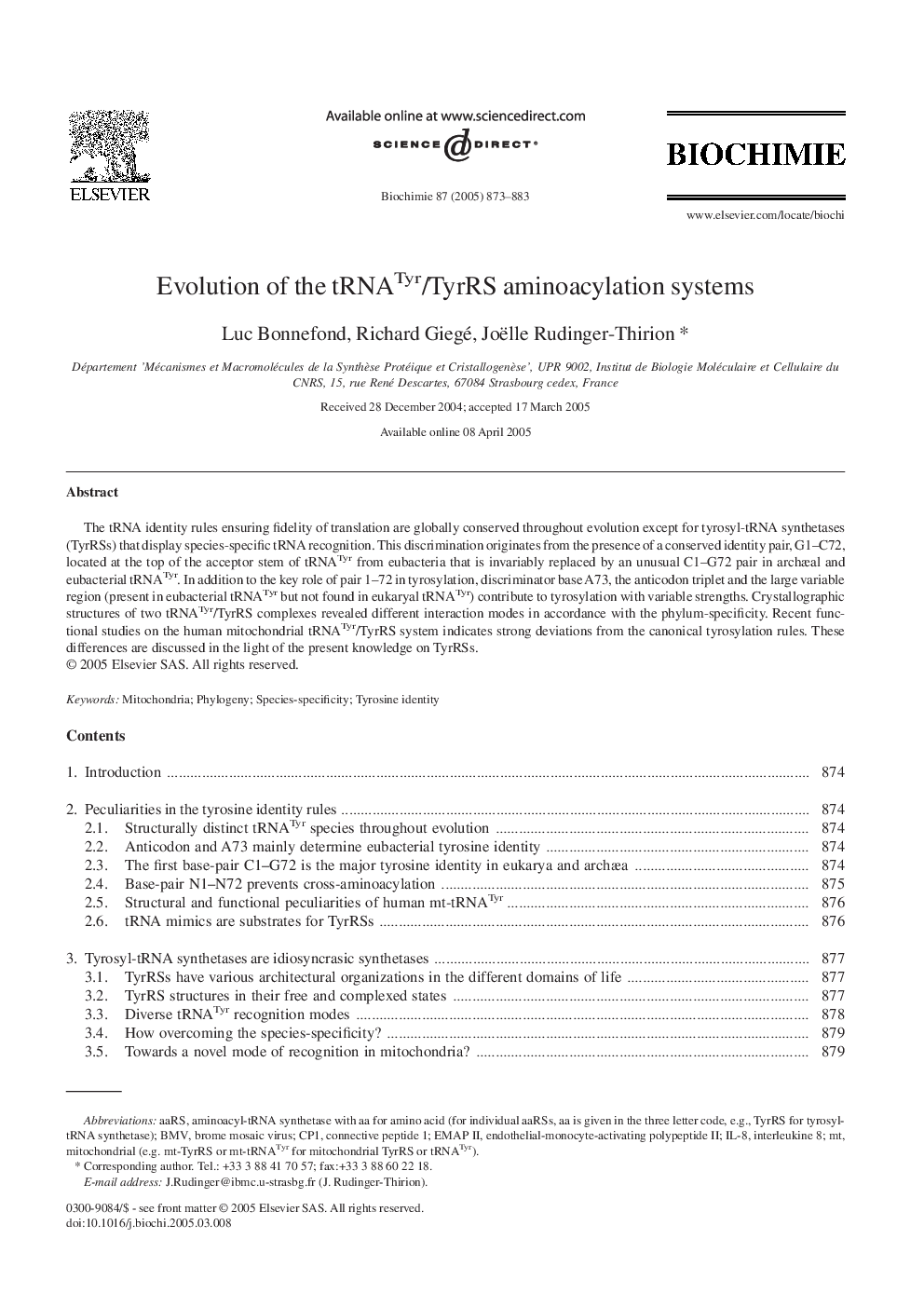 Evolution of the tRNATyr/TyrRS aminoacylation systems