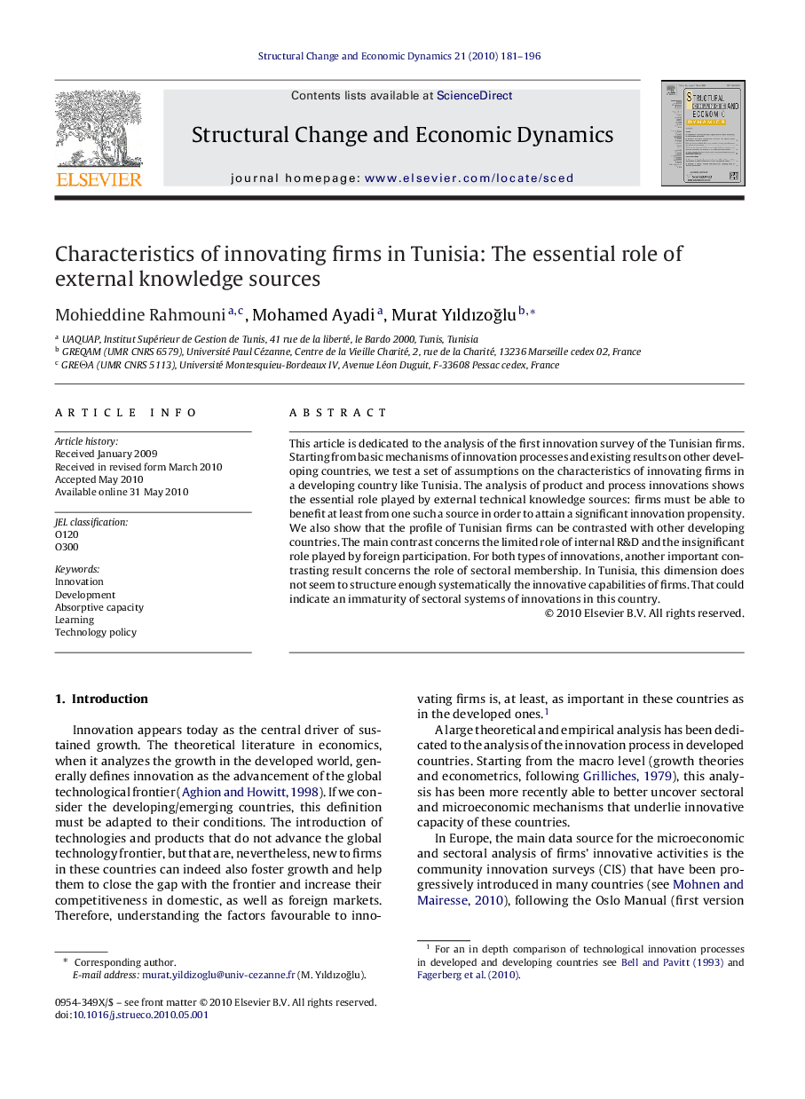 Characteristics of innovating firms in Tunisia: The essential role of external knowledge sources