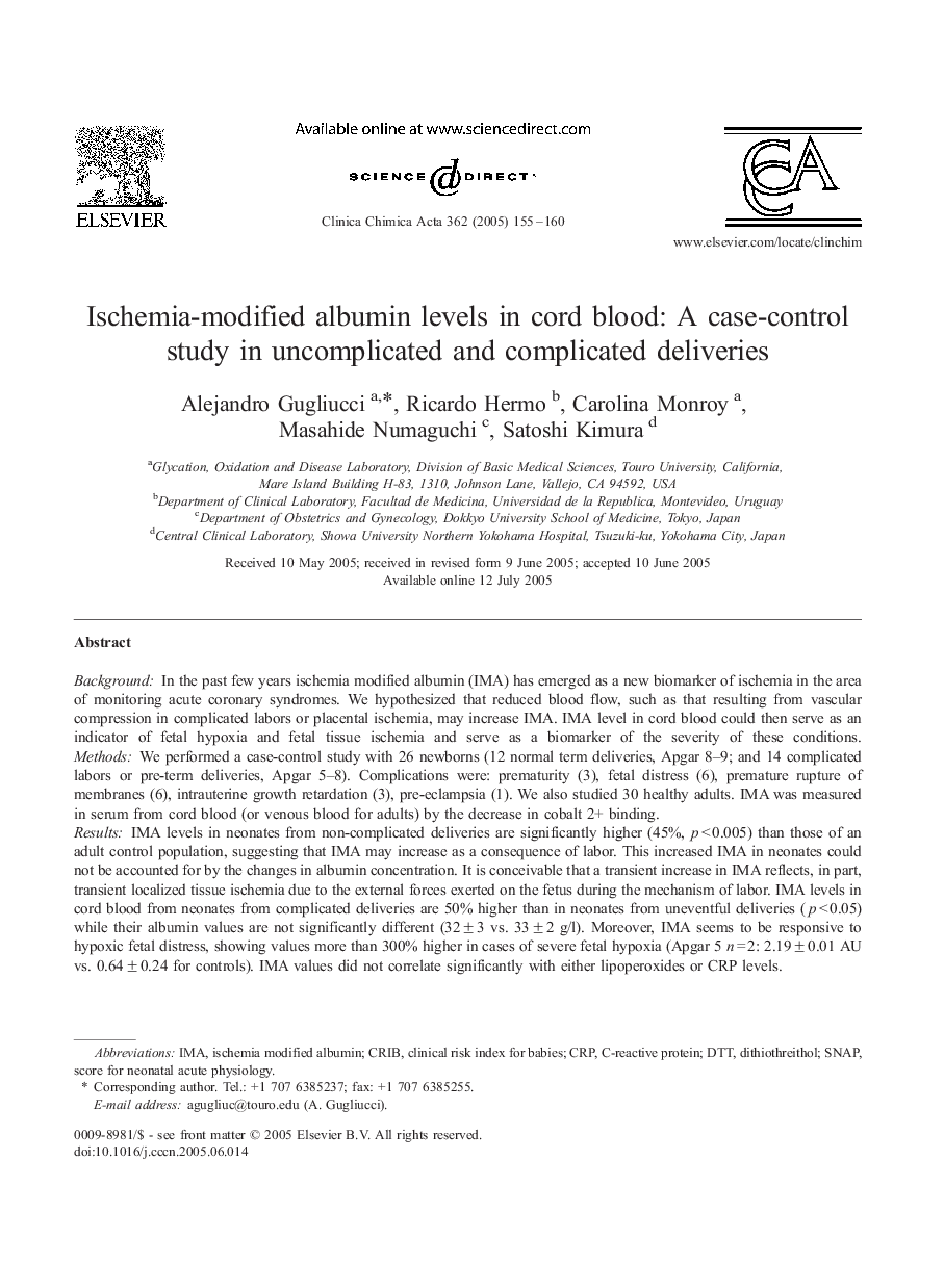 Ischemia-modified albumin levels in cord blood: A case-control study in uncomplicated and complicated deliveries