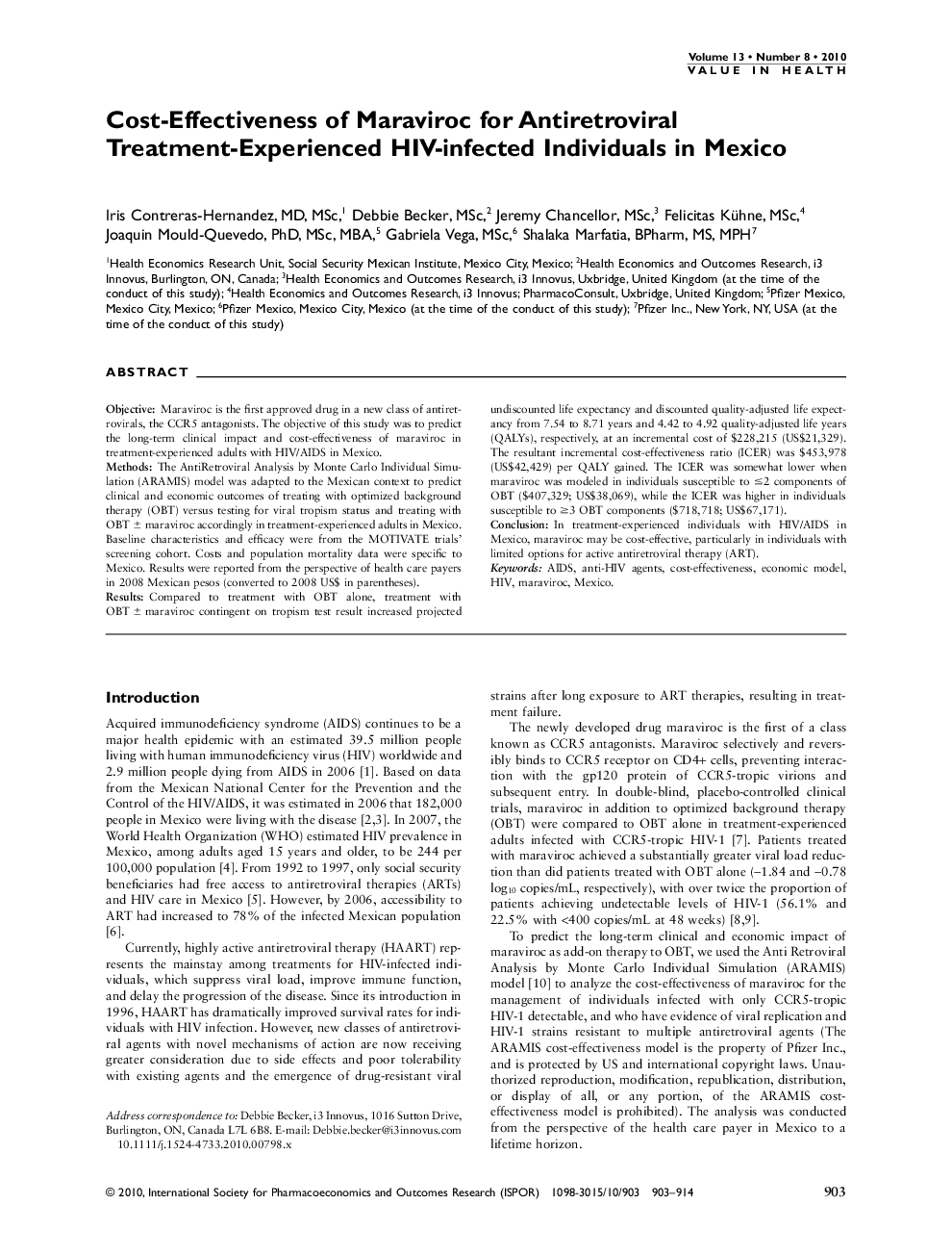 Cost-Effectiveness of Maraviroc for Antiretroviral Treatment-Experienced HIV-infected Individuals in Mexico