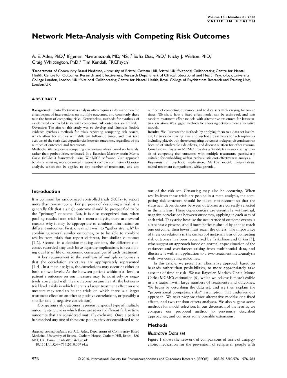 عکس صفحه اول مقاله: Network Meta-Analysis with Competing Risk Outcomes Network Meta-Analysis with Competing Risk Outcomes