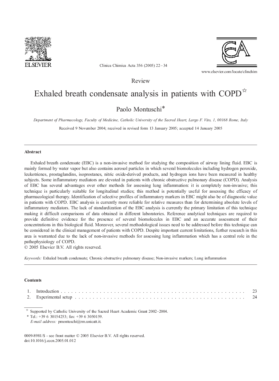 Exhaled breath condensate analysis in patients with COPD