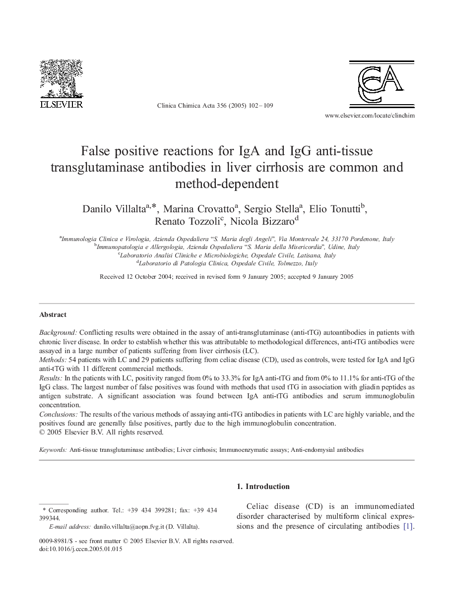 False positive reactions for IgA and IgG anti-tissue transglutaminase antibodies in liver cirrhosis are common and method-dependent