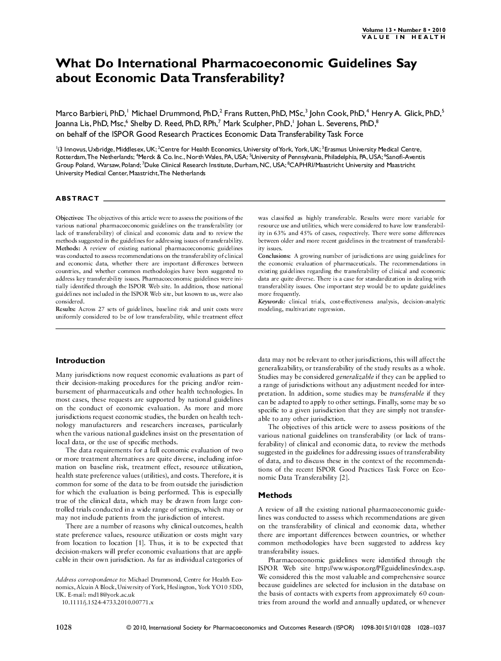 What Do International Pharmacoeconomic Guidelines Say about Economic Data Transferability?