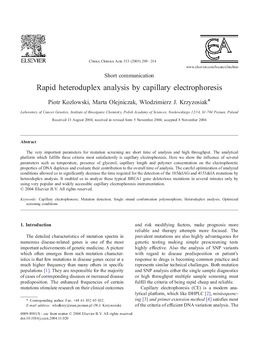 Rapid heteroduplex analysis by capillary electrophoresis