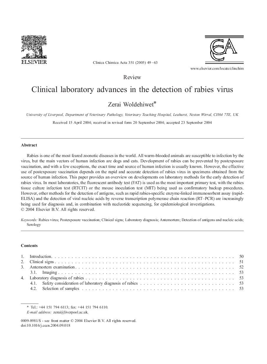 Clinical laboratory advances in the detection of rabies virus