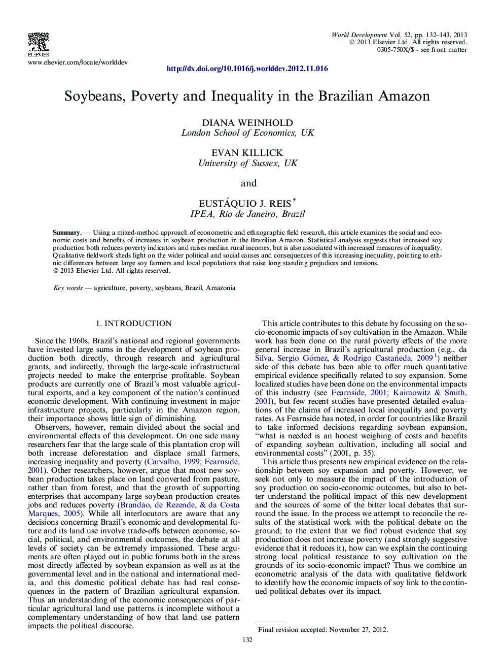 Soybeans, Poverty and Inequality in the Brazilian Amazon