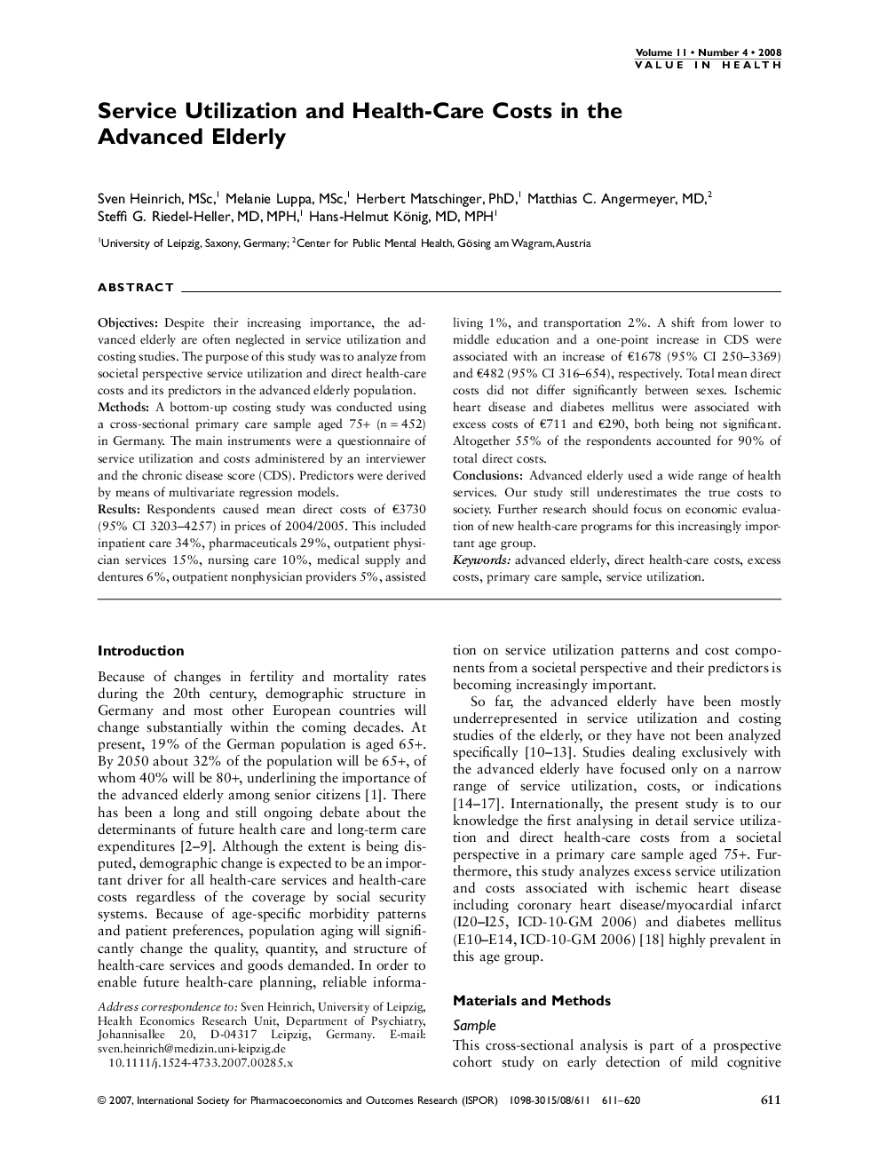 عکس صفحه اول مقاله: Service Utilization and Health-Care Costs in the Advanced Elderly Service Utilization and Health-Care Costs in the Advanced Elderly
