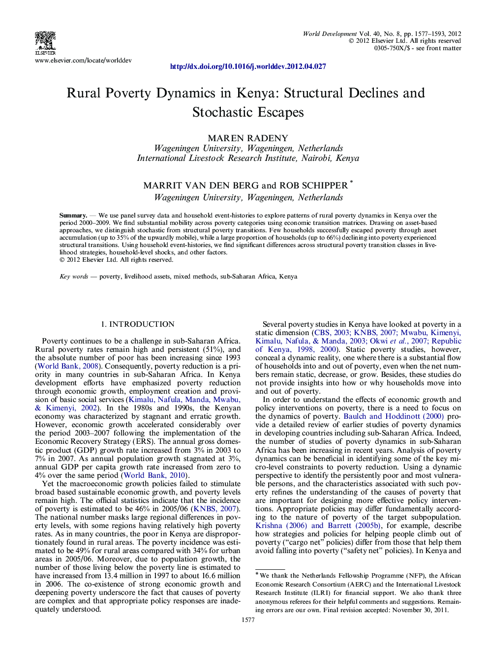 Rural Poverty Dynamics in Kenya: Structural Declines and Stochastic Escapes