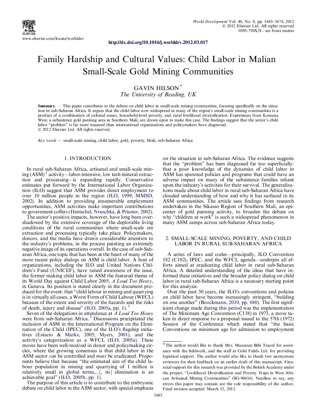 Family Hardship and Cultural Values: Child Labor in Malian Small-Scale Gold Mining Communities