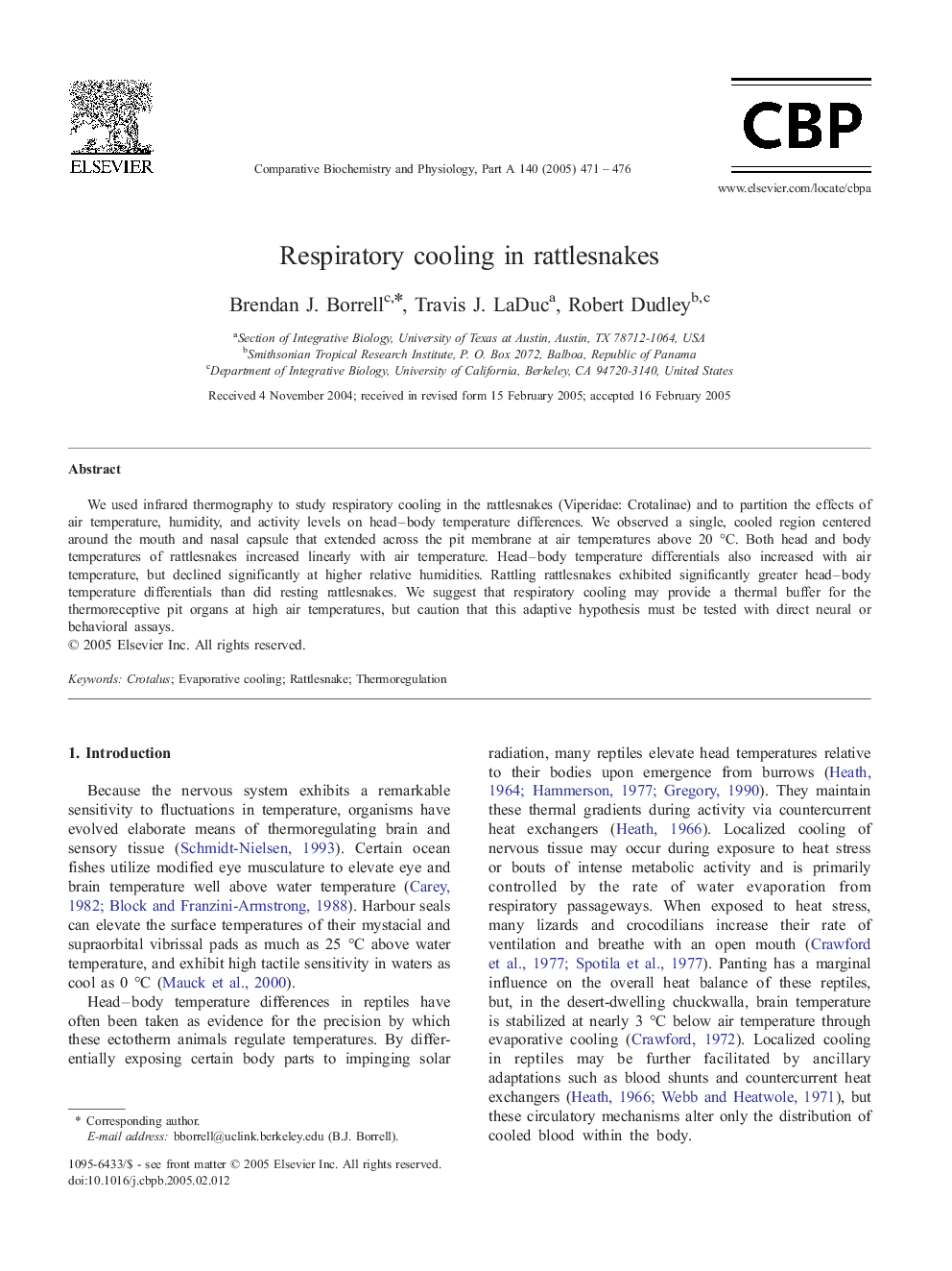 Respiratory cooling in rattlesnakes