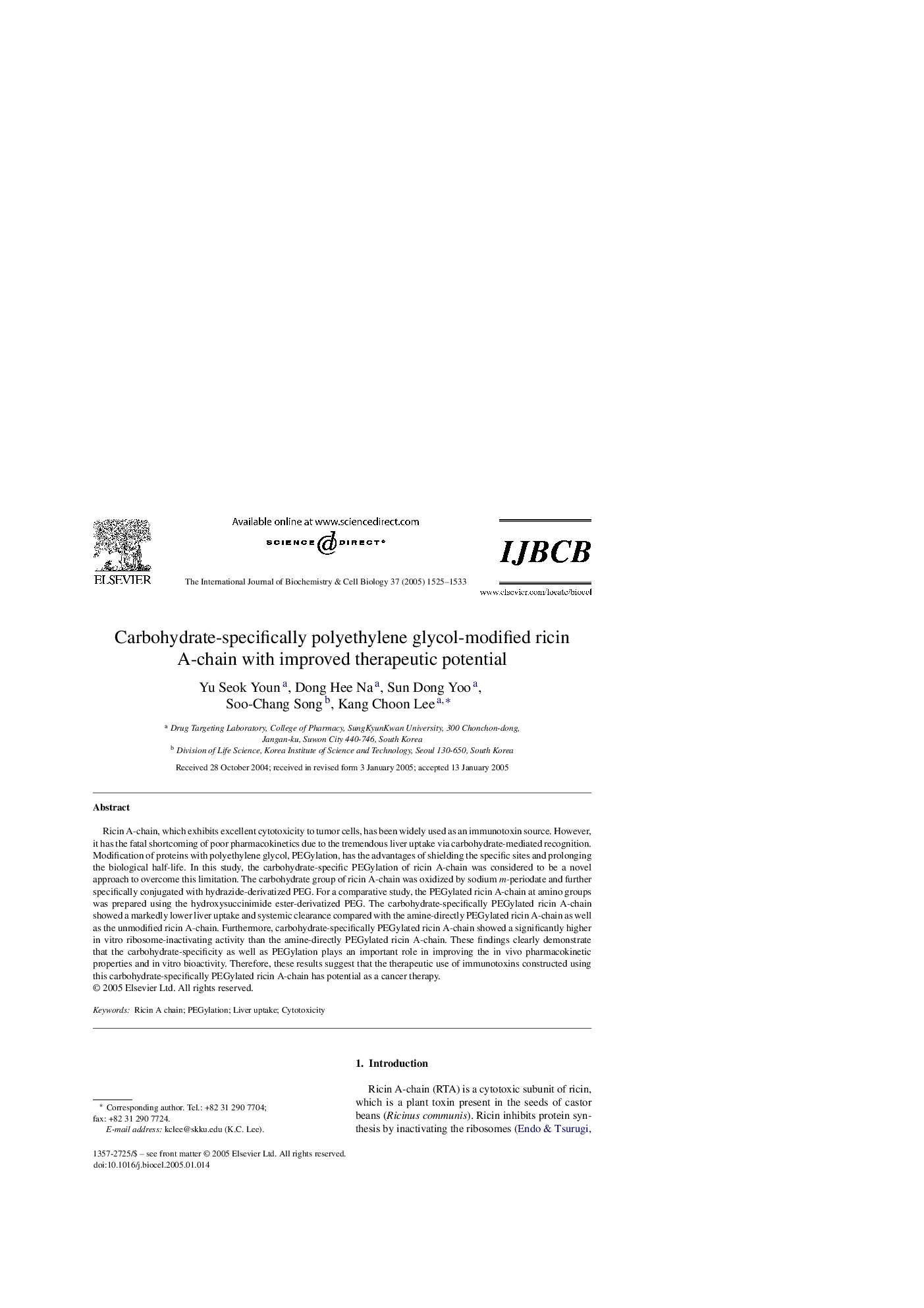 Carbohydrate-specifically polyethylene glycol-modified ricin A-chain with improved therapeutic potential