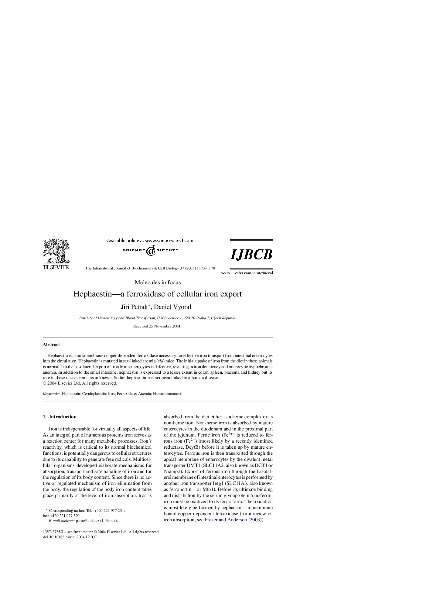 Hephaestin-a ferroxidase of cellular iron export