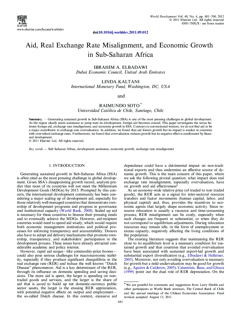 Aid, Real Exchange Rate Misalignment, and Economic Growth in Sub-Saharan Africa