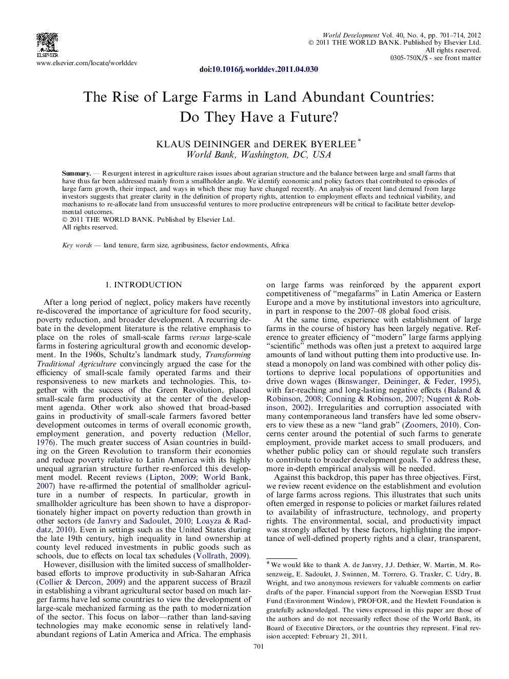 The Rise of Large Farms in Land Abundant Countries: Do They Have a Future?