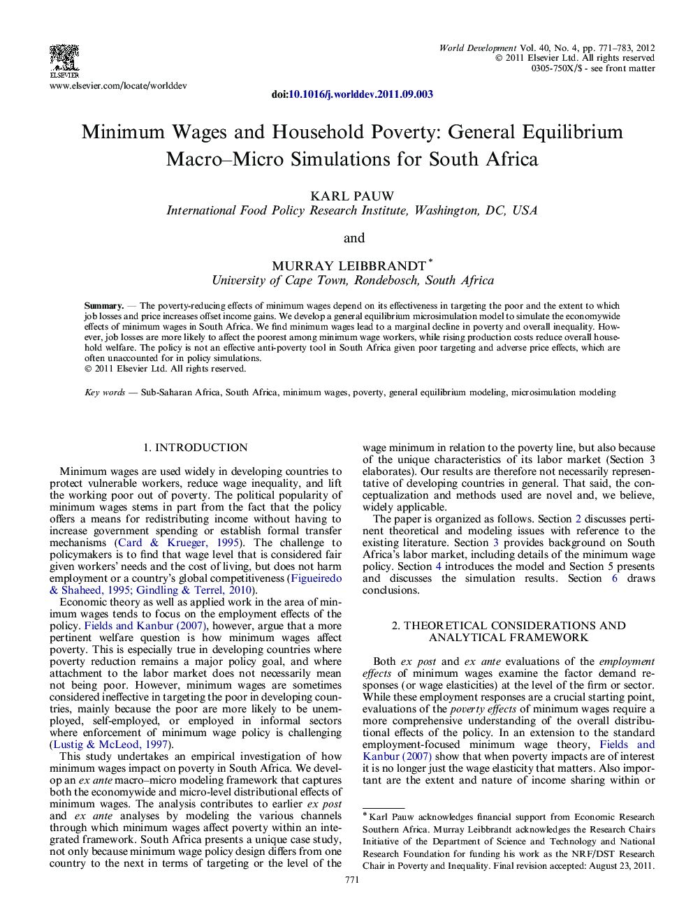 Minimum Wages and Household Poverty: General Equilibrium Macro–Micro Simulations for South Africa