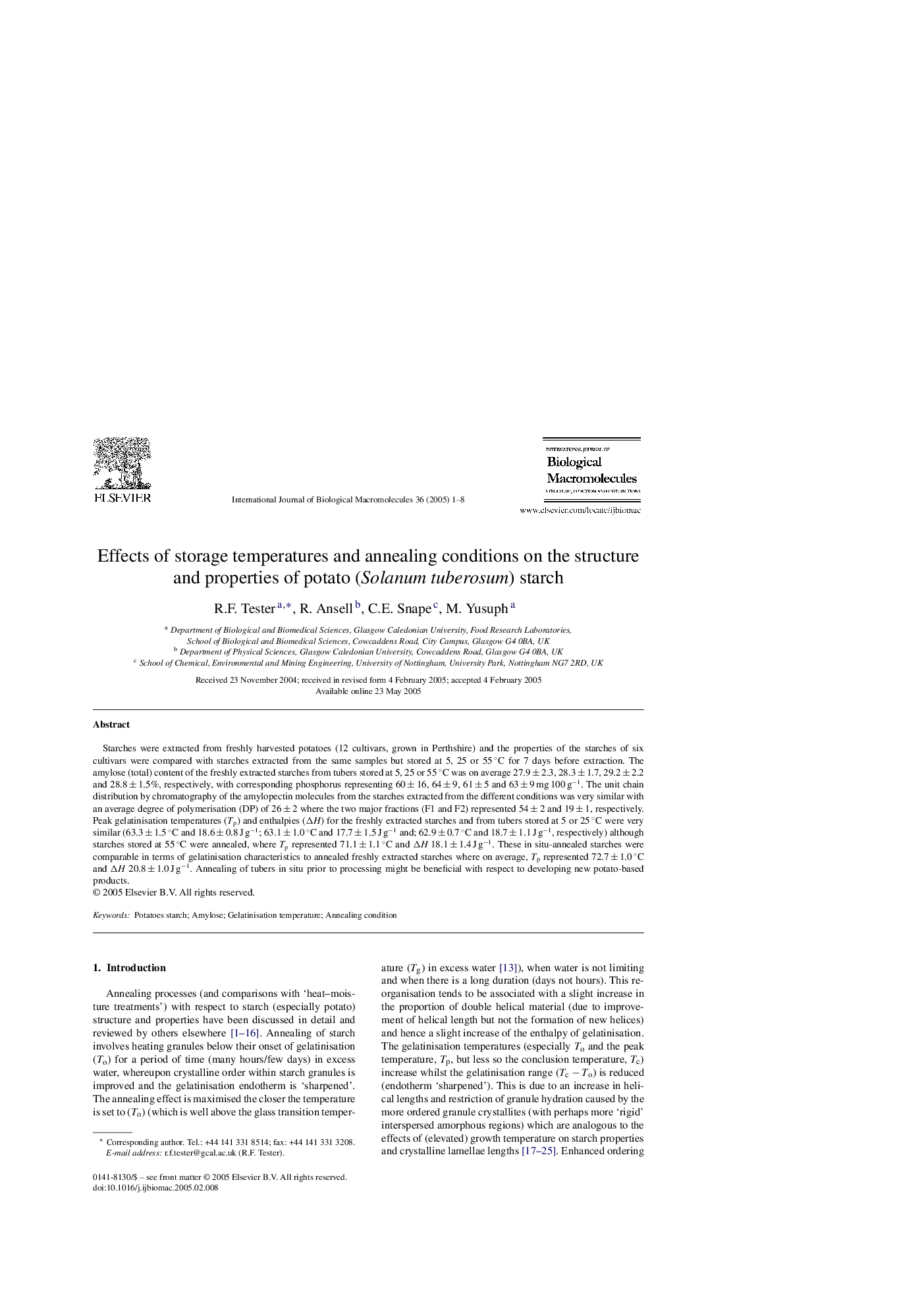 Effects of storage temperatures and annealing conditions on the structure and properties of potato (Solanum tuberosum) starch