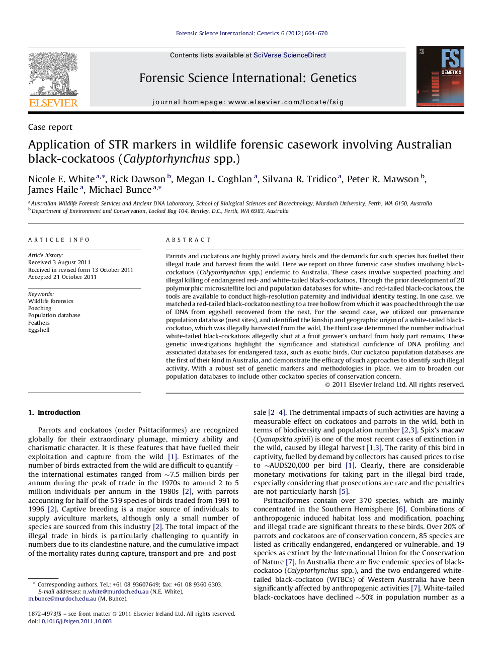 Application of STR markers in wildlife forensic casework involving Australian black-cockatoos (Calyptorhynchus spp.)