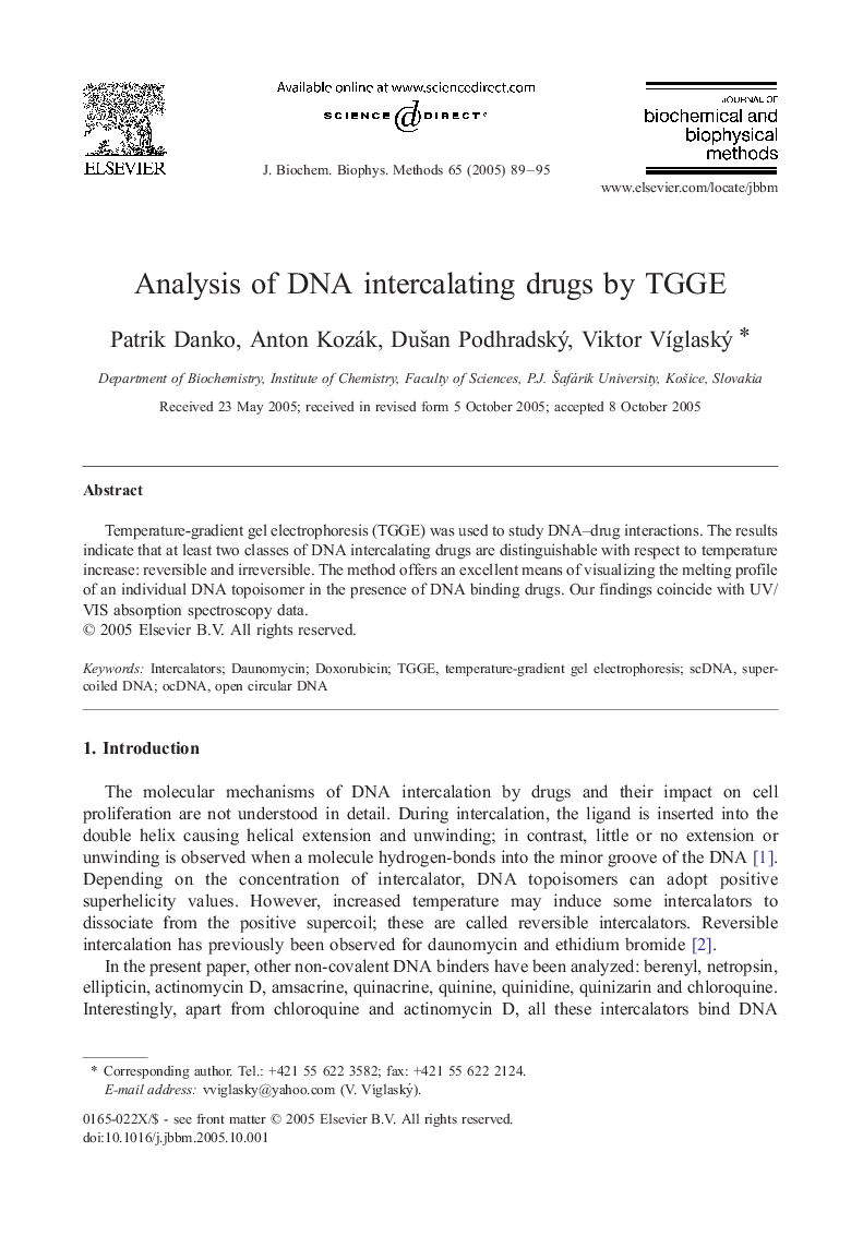Analysis of DNA intercalating drugs by TGGE