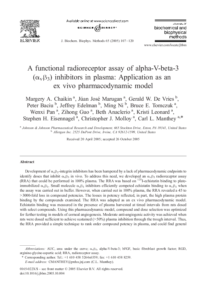 A functional radioreceptor assay of alpha-V-beta-3 (Î±vÎ²3) inhibitors in plasma: Application as an ex vivo pharmacodynamic model