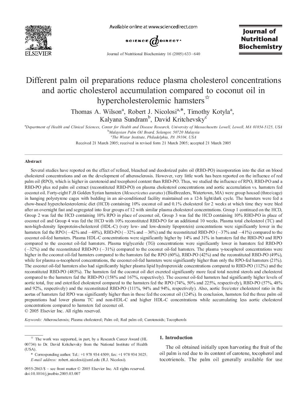 Different palm oil preparations reduce plasma cholesterol concentrations and aortic cholesterol accumulation compared to coconut oil in hypercholesterolemic hamsters