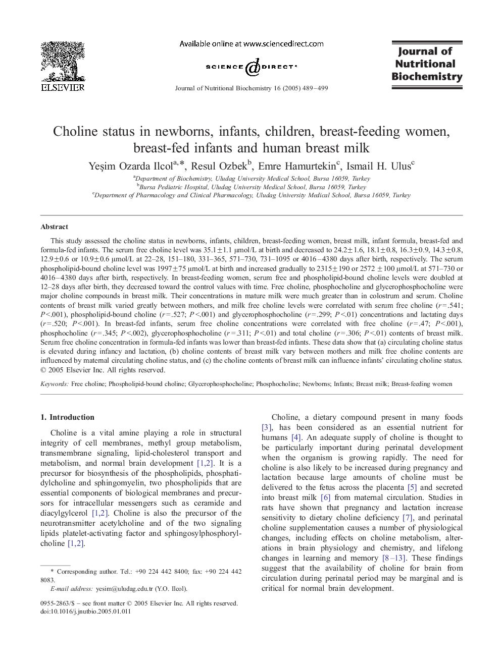 Choline status in newborns, infants, children, breast-feeding women, breast-fed infants and human breast milk