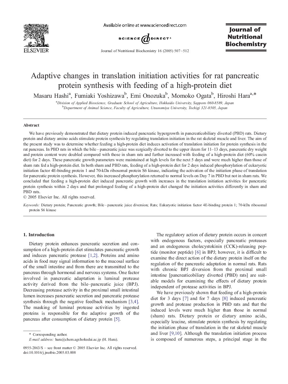 Adaptive changes in translation initiation activities for rat pancreatic protein synthesis with feeding of a high-protein diet