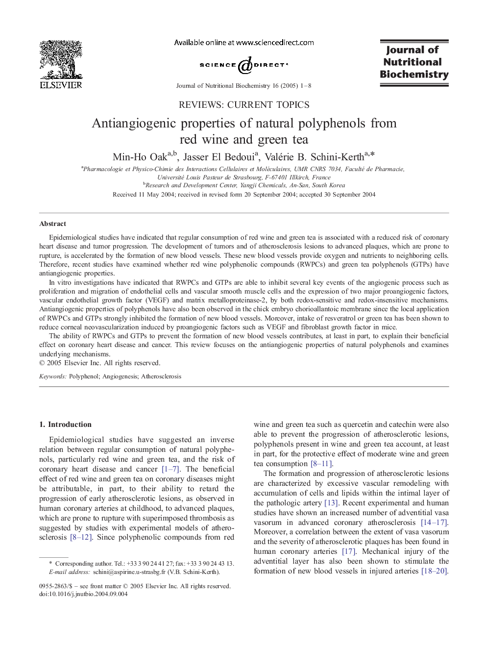 عکس صفحه اول مقاله: Antiangiogenic properties of natural polyphenols from red wine and green tea Antiangiogenic properties of natural polyphenols from red wine and green tea