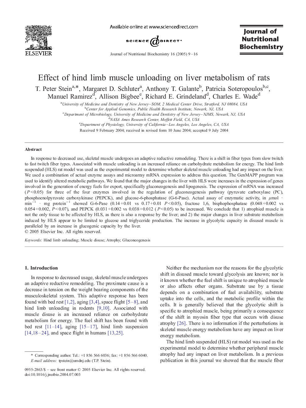 Effect of hind limb muscle unloading on liver metabolism of rats