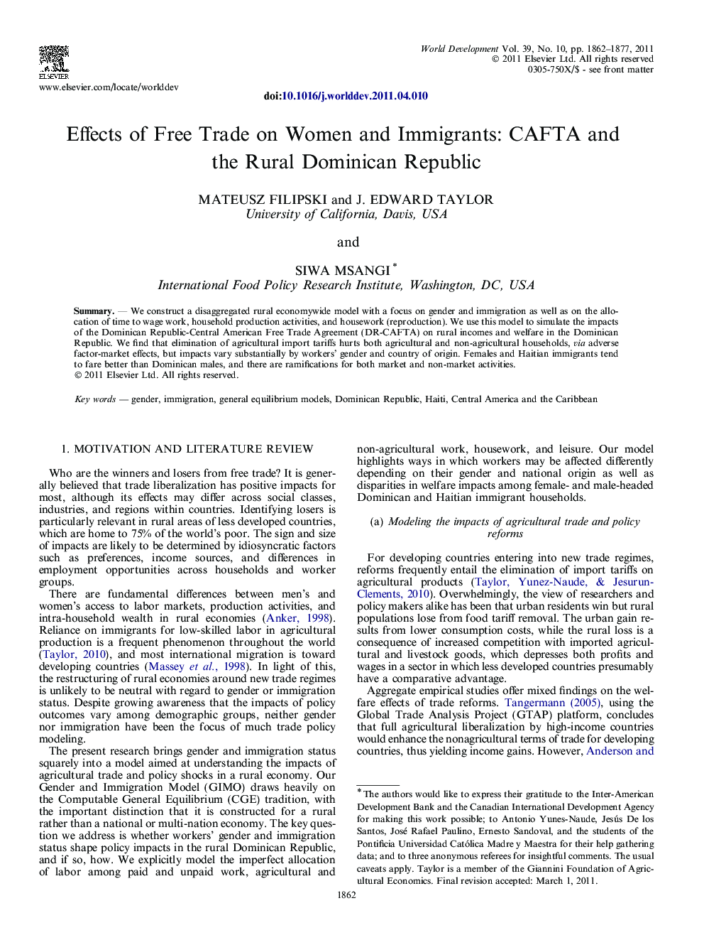 Effects of Free Trade on Women and Immigrants: CAFTA and the Rural Dominican Republic