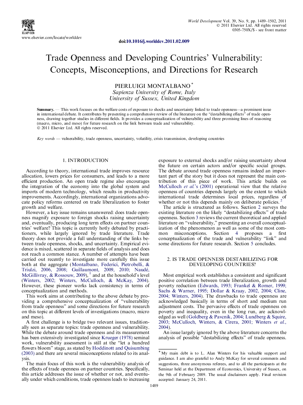 Trade Openness and Developing Countries’ Vulnerability: Concepts, Misconceptions, and Directions for Research