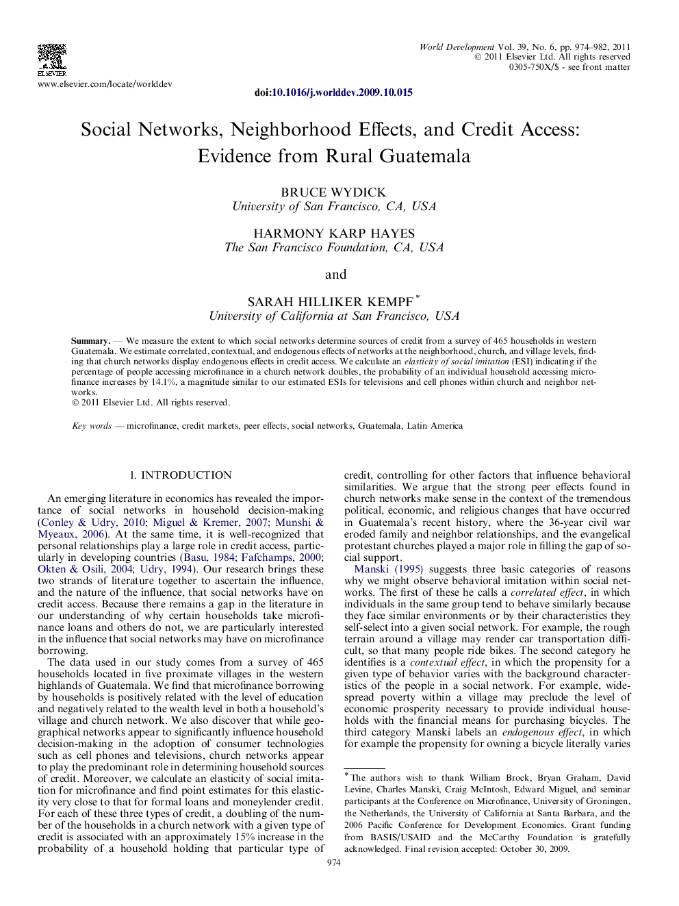 Social Networks, Neighborhood Effects, and Credit Access: Evidence from Rural Guatemala