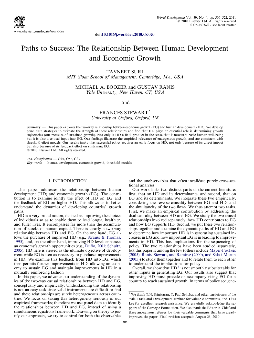 Paths to Success: The Relationship Between Human Development and Economic Growth