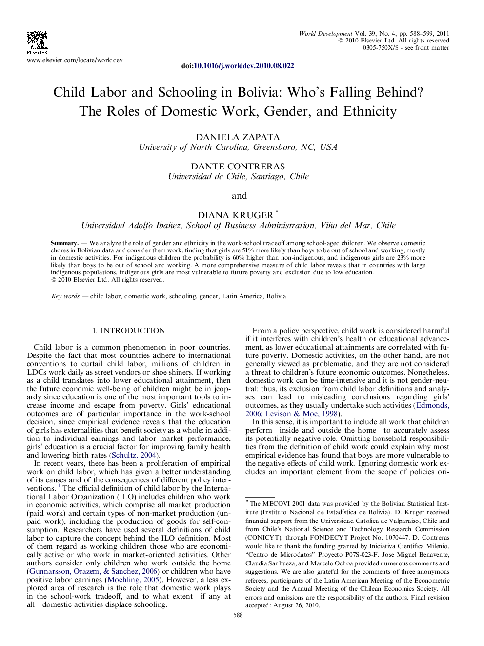 Child Labor and Schooling in Bolivia: Who’s Falling Behind? The Roles of Domestic Work, Gender, and Ethnicity