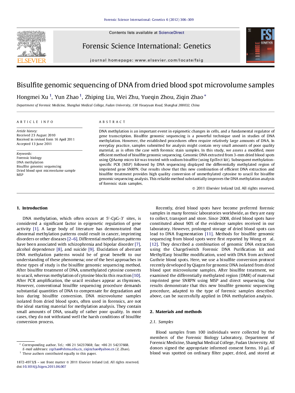 Bisulfite genomic sequencing of DNA from dried blood spot microvolume samples